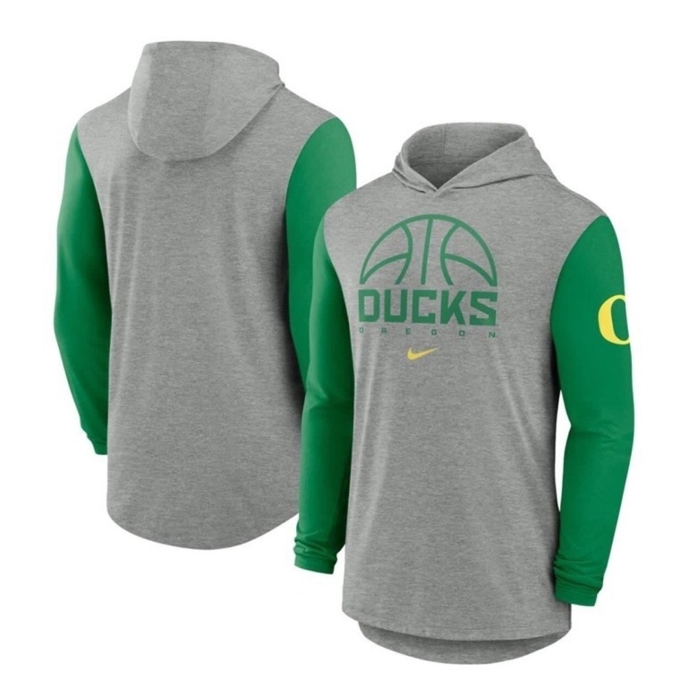 NWT Nike Oregon Ducks Long Sleeve Tee Hoodie Shirt XL Basketball Gray Green Top